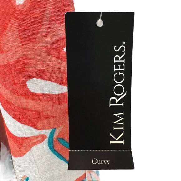 Kim Rogers Top Plus Size 2X Tropical Leaf Coral Turquoise Short Sleeve Tunic - Picture 8 of 9